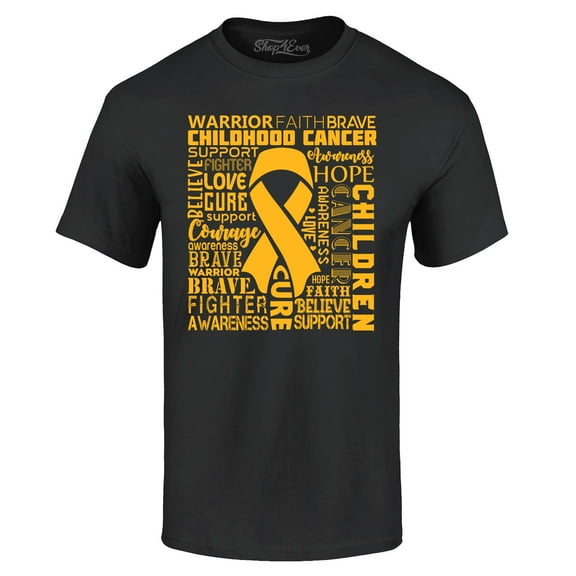 Shop4Ever Men's Childhood Cancer Awareness Gold Ribbon Word Cloud Graphic T-shirt XXXXX-Large Black