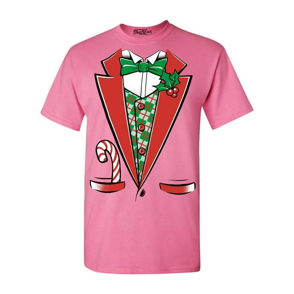 Shop4Ever Men's Christmas Tuxedo Costume with Plaid Vest Graphic T-shirt Small Azalea Pink