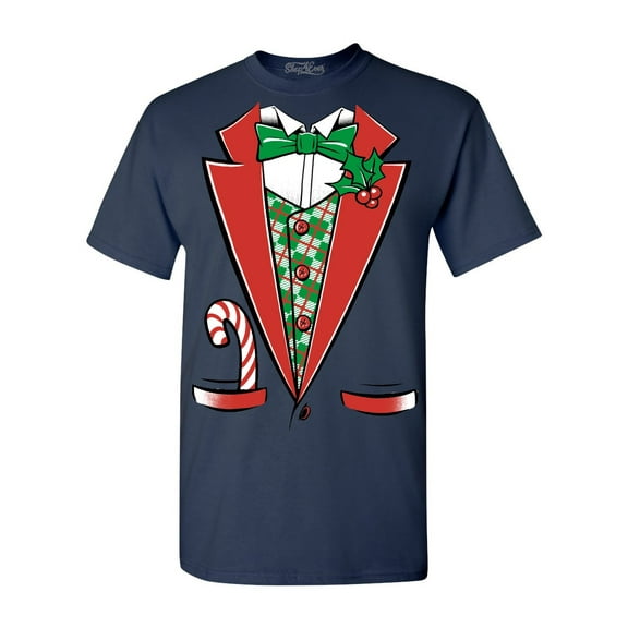 Shop4Ever Men's Christmas Tuxedo Costume with Plaid Vest Graphic T-shirt X-Large Navy