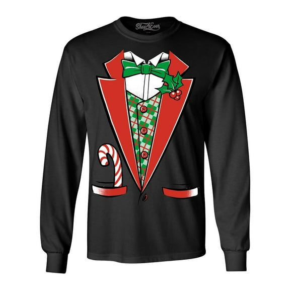 Shop4Ever Men's Christmas Tuxedo Costume with Plaid Vest Long Sleeve Shirt 2XL Black