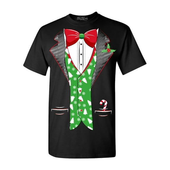 Shop4Ever Men's Christmas Tuxedo with Tree Vest Graphic T-shirt Small Black
