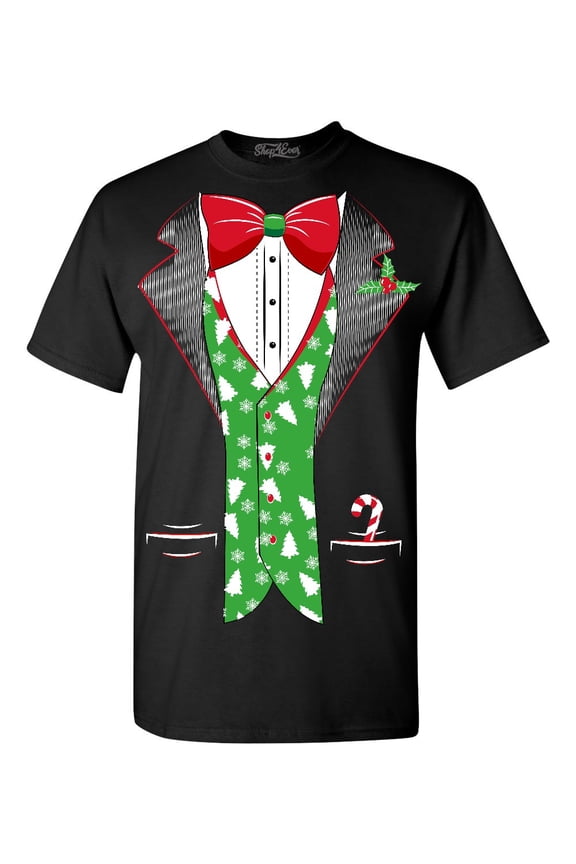 Men's Christmas Tuxedo with Tree Vest Graphic T-shirt X-Large Black