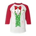 thumbnail image 1 of Shop4Ever Men's Christmas Tuxedo with Tree Vest Raglan Baseball Shirt Large White/Red, 1 of 5
