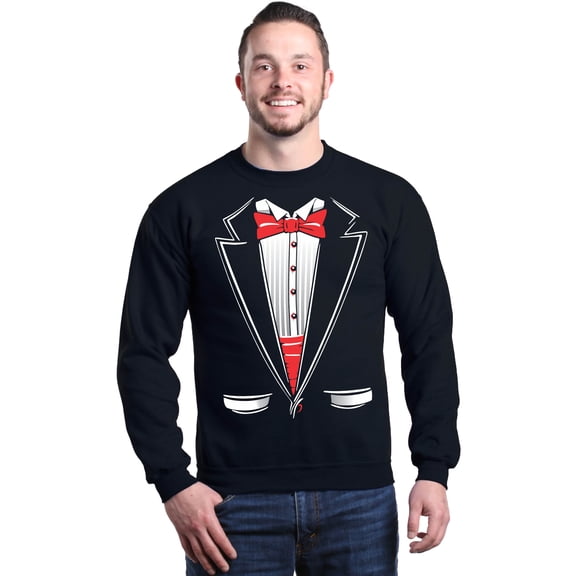Shop4Ever Men's Classic Red Bow Tie Tuxedo Suit Party Costume Crewneck Sweatshirt X-Large Black