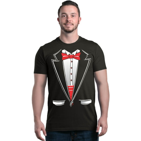Shop4Ever Men's Classic Red Bow Tie Tuxedo Suit Party Costume Graphic T-shirt Medium Black