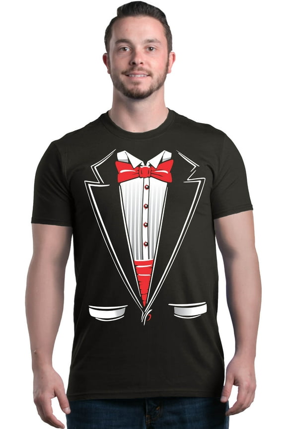 Men's Classic Red Bow Tie Tuxedo Suit Party Costume Graphic T-shirt Medium Black