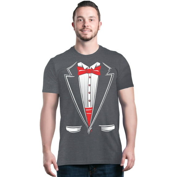 Shop4Ever Men's Classic Red Bow Tie Tuxedo Suit Party Costume Graphic T-shirt Medium Dark Heather
