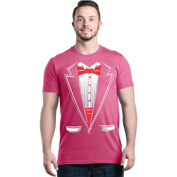 Shop4Ever Men's Classic Red Bow Tie Tuxedo Suit Party Costume Graphic T-shirt Small Azalea Pink