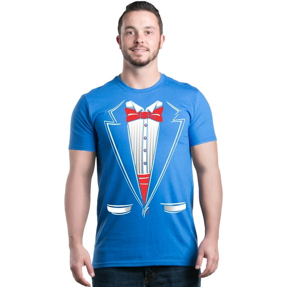Shop4Ever Men's Classic Red Bow Tie Tuxedo Suit Party Costume Graphic T-shirt XX-Large Royal Blue