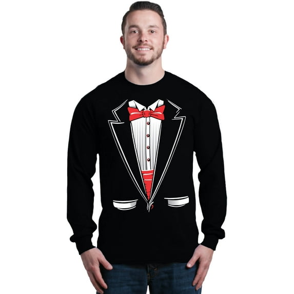 Shop4Ever Men's Classic Red Bow Tie Tuxedo Suit Party Costume Long Sleeve Shirt Large Black