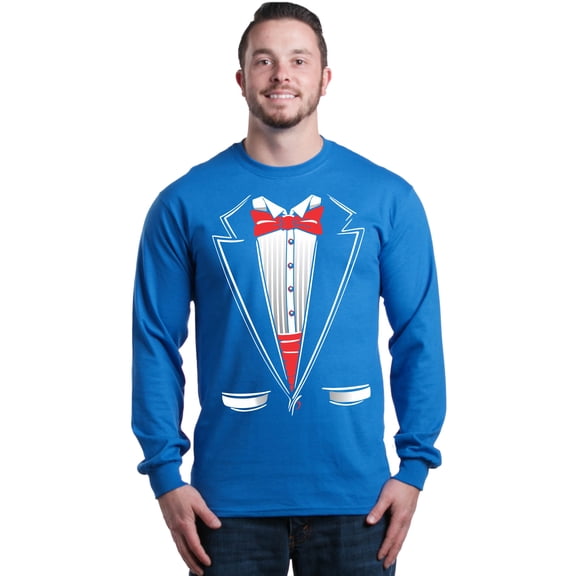 Shop4Ever Men's Classic Red Bow Tie Tuxedo Suit Party Costume Long Sleeve Shirt Large Royal Blue