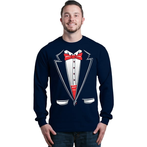Shop4Ever Men's Classic Red Bow Tie Tuxedo Suit Party Costume Long Sleeve Shirt Medium Navy
