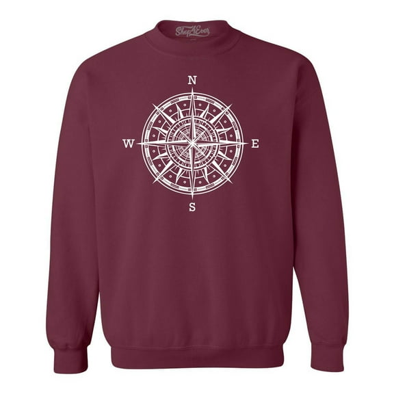 Shop4Ever Men's Compass Traveling North South East West Crewneck Sweatshirt Medium Maroon