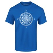 Shop4Ever Mens Compass Traveling North South East West Graphic T-shirt Large Royal Blue