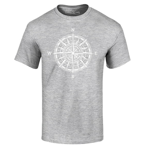 Shop4Ever Men's Compass Traveling North South East West Graphic T-shirt Large Sports Grey