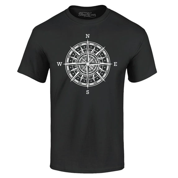 Shop4Ever Men's Compass Traveling North South East West Graphic T-shirt Medium Black
