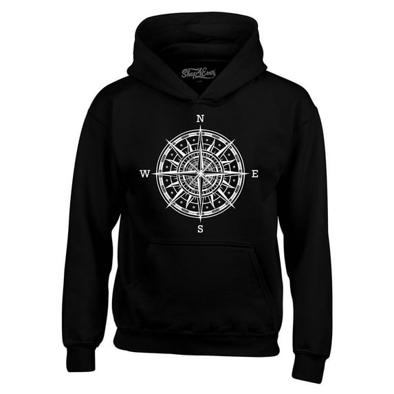 Shop4Ever Men's Compass Traveling North South East West Hooded Sweatshirt Hoodie Small Black