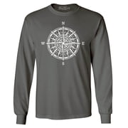 Shop4Ever Men's Compass Traveling North South East West Long Sleeve Shirt Large Charcoal