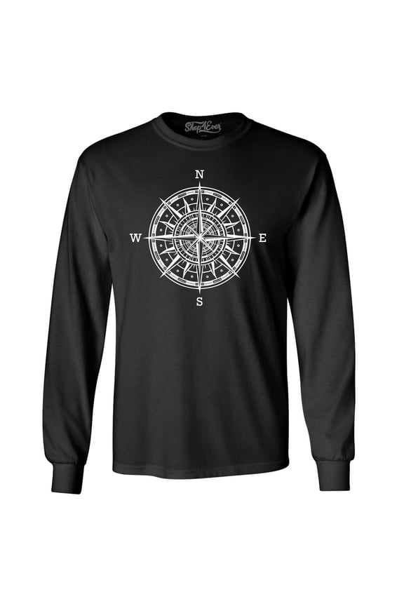 Men's Compass Traveling North South East West Long Sleeve Shirt Small Black