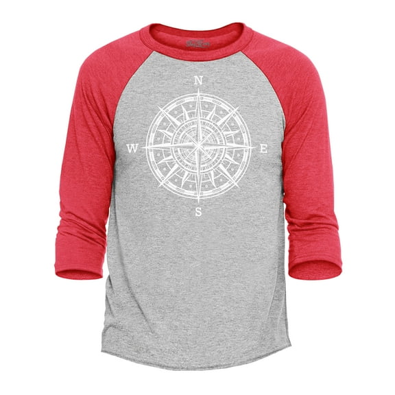Shop4Ever Men's Compass Traveling North South East West Raglan Baseball Shirt Medium Heather Grey/Red