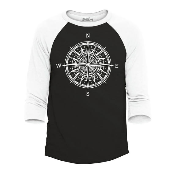 Shop4Ever Men's Compass Traveling North South East West Raglan Baseball Shirt XX-Large Black/White
