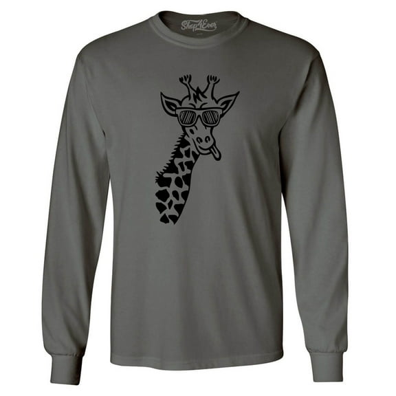 Shop4Ever Men's Cool Giraffe Cute Animal Long Sleeve Shirt X-Large Charcoal