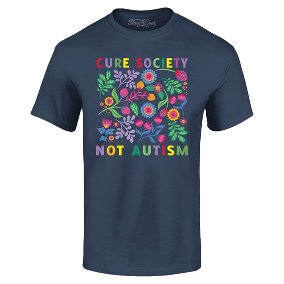 Shop4Ever Men's Cure Society Not Autism Florals Flowers Graphic T-shirt Small Navy