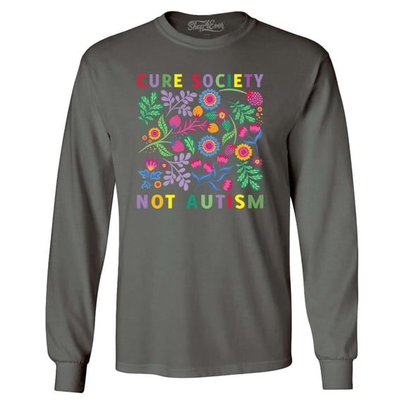 Shop4Ever Men's Cure Society Not Autism Florals Flowers Long Sleeve Shirt Large Charcoal