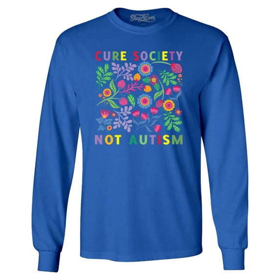 Shop4Ever Men's Cure Society Not Autism Florals Flowers Long Sleeve Shirt Medium Royal Blue