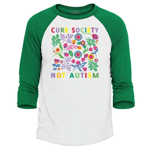Shop4Ever Men's Cure Society Not Autism Florals Flowers Raglan Baseball Shirt XX-LargeWhite/Kelly
