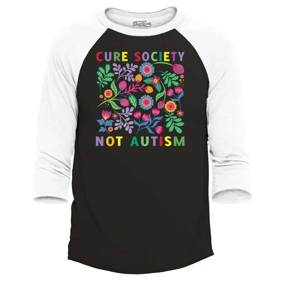 Shop4Ever Men's Cure Society Not Autism Florals Flowers Raglan Baseball Shirt XXX-Large Black/White