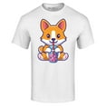 thumbnail image 1 of Shop4Ever Men's Cute Corgi Drinking Boba Tea Kawaii Graphic T-shirt XXX-Large White, 1 of 5