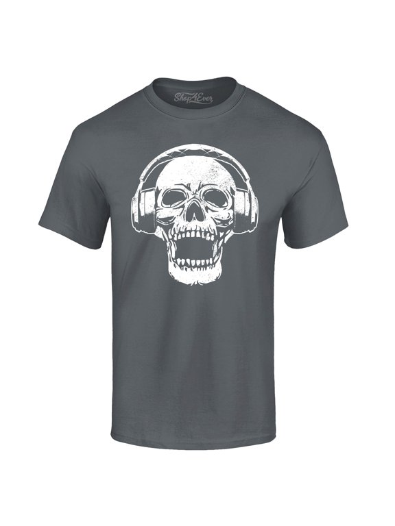 Men's DJ Skull Wearing Headphones Graphic T-shirt Small Charcoal