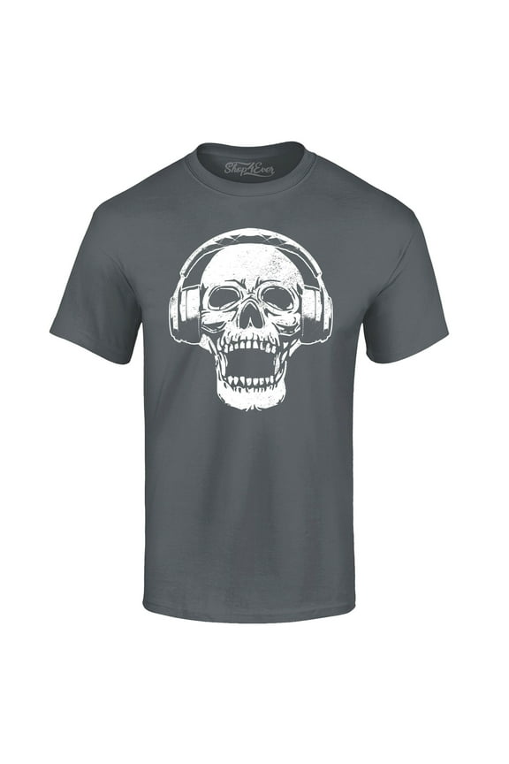 Men's DJ Skull Wearing Headphones Graphic T-shirt Small Charcoal