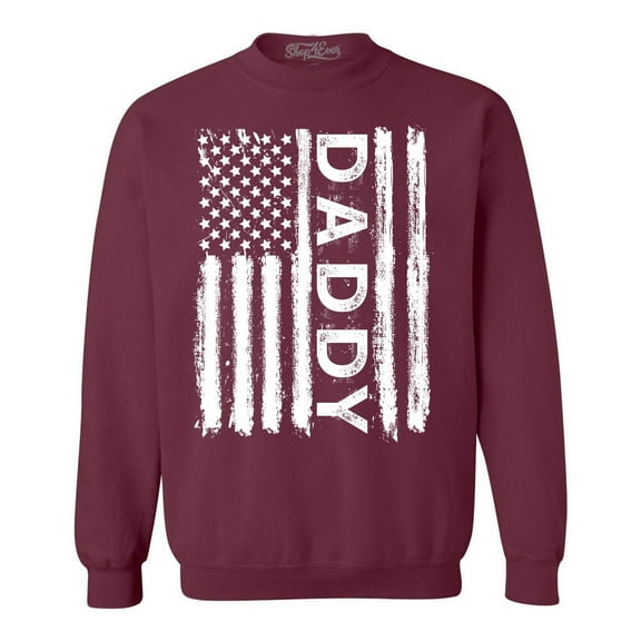 Shop4Ever Men's Daddy American Flag Crewneck Sweatshirt Large Maroon