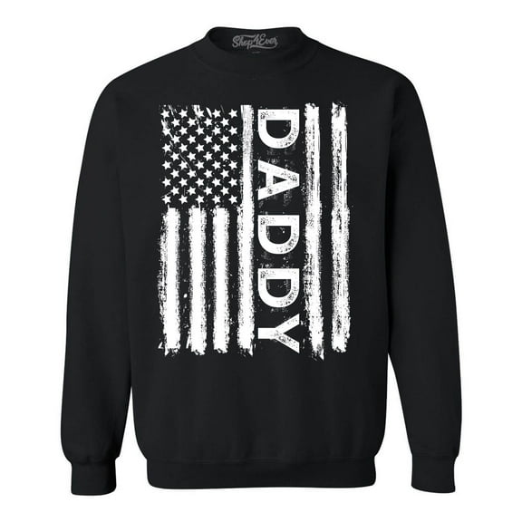 Shop4Ever Men's Daddy American Flag Crewneck Sweatshirt Small Black