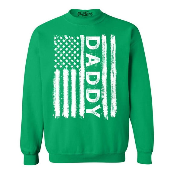 Shop4Ever Men's Daddy American Flag Crewneck Sweatshirt Small Irish Green