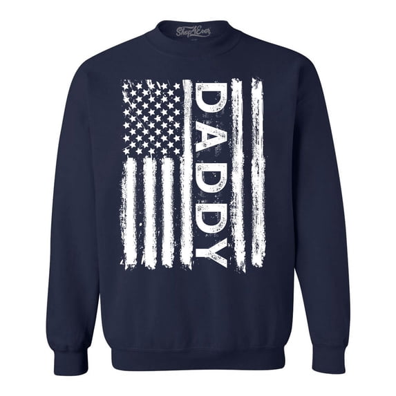Shop4Ever Men's Daddy American Flag Crewneck Sweatshirt Small Navy