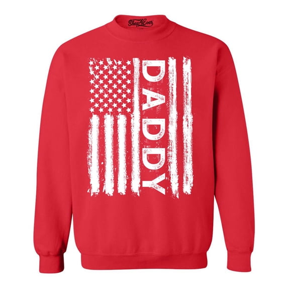 Shop4Ever Men's Daddy American Flag Crewneck Sweatshirt XXX-Large Red