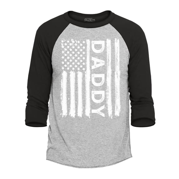 Shop4Ever Men's Daddy American Flag USA Gift for Father Raglan Baseball Shirt Medium Heather Grey/Black