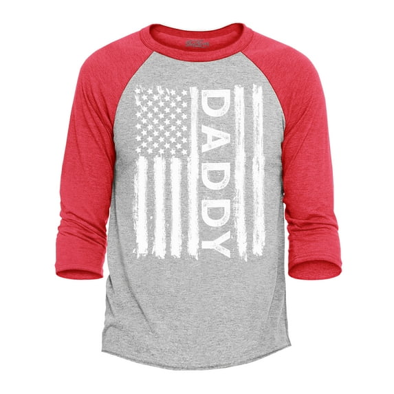 Shop4Ever Men's Daddy American Flag USA Gift for Father Raglan Baseball Shirt X-Small Heather Grey/Red