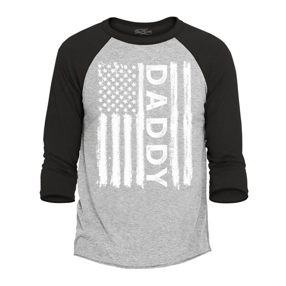 Shop4Ever Men's Daddy American Flag USA Gift for Father Raglan Baseball Shirt XX-Large Heather Grey/Black