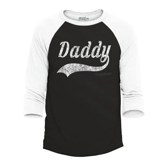 Shop4Ever Men's Daddy Classic Baseball Gift for Father Raglan Baseball Shirt X-Small Black/White