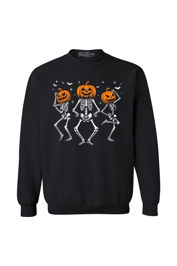 Men's Dancing Jack O'Lantern Skeleton Halloween Pumpkin Skulls Crewneck Sweatshirt Small Black