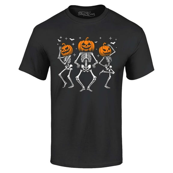 Shop4Ever Men's Dancing Jack O'Lantern Skeleton Halloween Pumpkin Skulls Graphic T-shirt Large Black