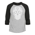 thumbnail image 1 of Shop4Ever Men's  Day of The Dead White Skull Raglan Baseball Shirt XX-Large Heather Grey/Black, 1 of 4
