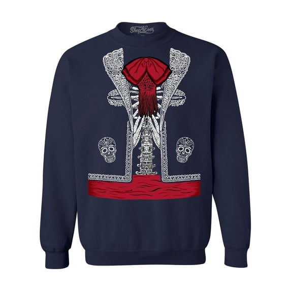 Shop4Ever Men's Day of the Dead Mariachi Skeleton Costume Crewneck Sweatshirt XXX-Large Navy
