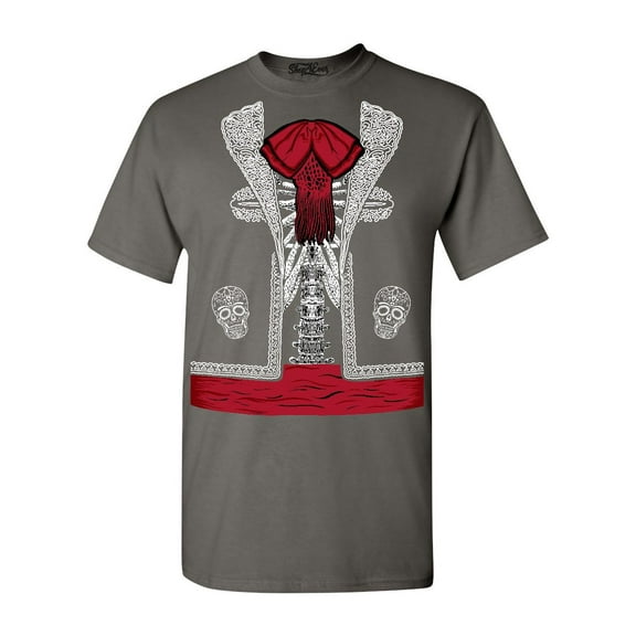 Shop4Ever Men's Day of the Dead Mariachi Skeleton Costume Graphic T-shirt Small Charcoal