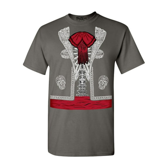 Shop4Ever Men's Day of the Dead Mariachi Skeleton Costume Graphic T-shirt X-Large Charcoal