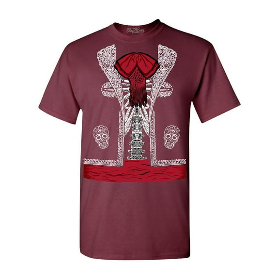 Shop4Ever Men's Day of the Dead Mariachi Skeleton Costume Graphic T-shirt X-Large Maroon